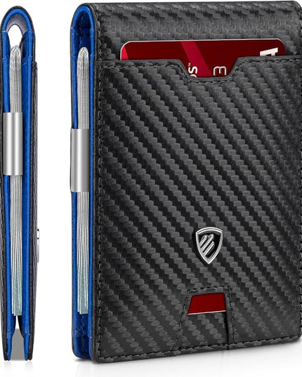 RUNBOX Mens Slim Wallet with Money Clip RFID Blocking Bifold Credit Card Holder for Men with Gift Box