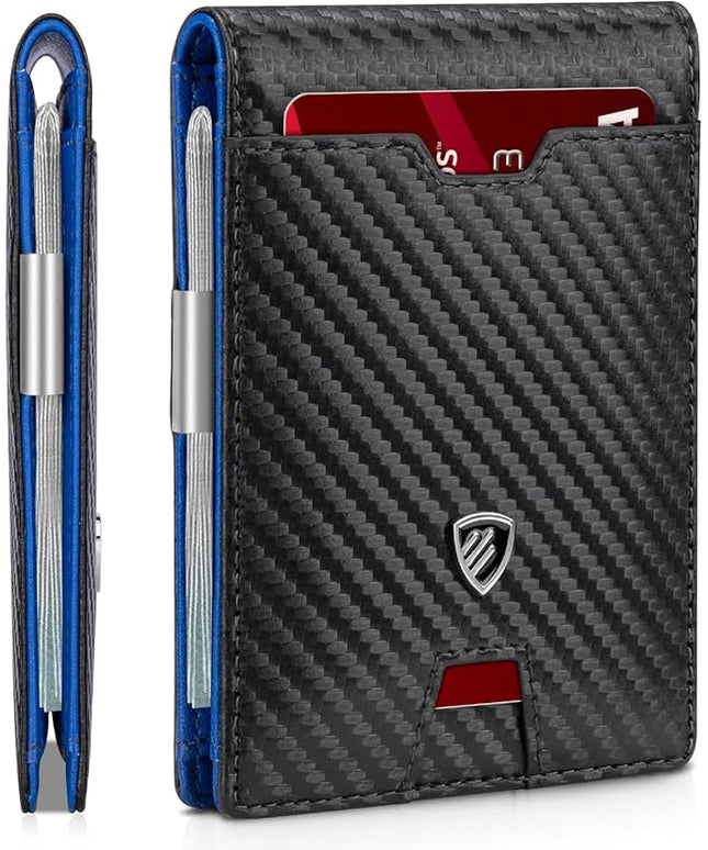 RUNBOX Mens Slim Wallet with Money Clip RFID Blocking Bifold Credit Card Holder for Men with Gift Box
