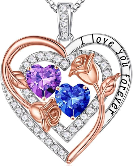 Iefil Christmas Gifts for Women - Sterling Silver Birthstone Necklace Anniversary Birthday Gifts for Her Wife Mom Daughter