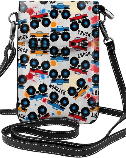 Women Ladies Girls Roomy Pockets Cell Phone Shoulder Bag Crossbody Bag Credit Card Stash Money Carrier, Water Resistant, Yoga Riding bag, Grunge Monster Truck Car Art