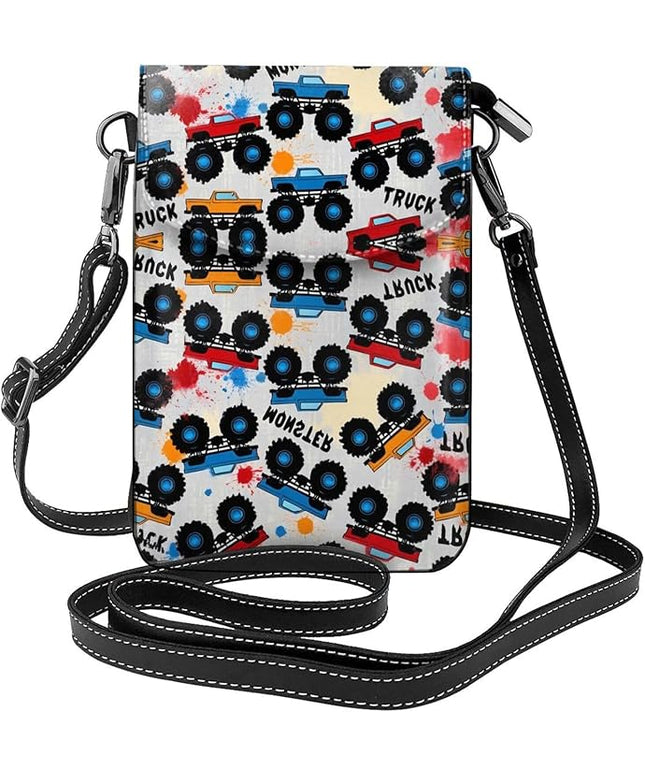 Women Ladies Girls Roomy Pockets Cell Phone Shoulder Bag Crossbody Bag Credit Card Stash Money Carrier, Water Resistant, Yoga Riding bag, Grunge Monster Truck Car Art