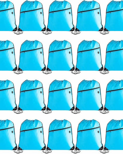 Lightweight Drawstring Backpack with 2 Compartments, Zip Pocket ECO Cinch Bags for Gym Travel, for Men Women (20, Blue)