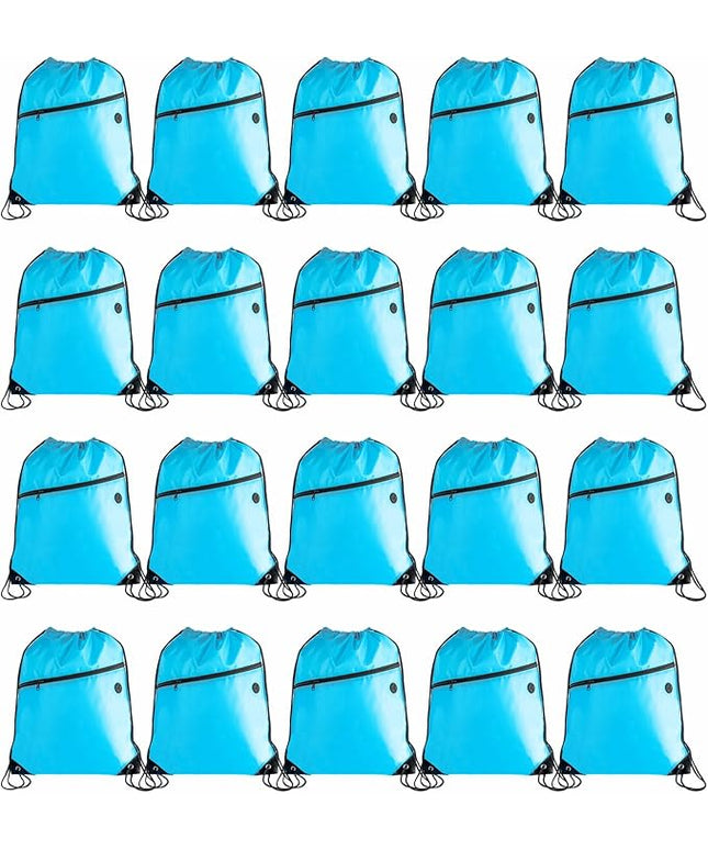 Lightweight Drawstring Backpack with 2 Compartments, Zip Pocket ECO Cinch Bags for Gym Travel, for Men Women (20, Blue)
