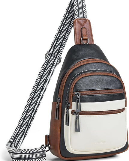 Sling Bag for Women Crossbody Bag Fanny Pack Cross Body Sling Purse Vegan Leather Trendy Travel Purse Black/White/Brown