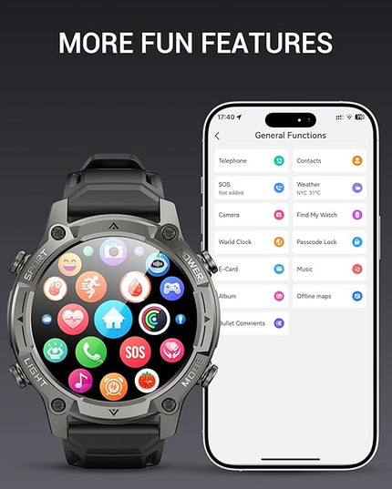 2026 AI Smart Watch with Standalone GPS & Offline Maps, 5ATM Waterproof, 1.43" AMOLED, 21-Day Battery, 178 Sports Modes, Compass, Heart Rate/SpO2/Stress/Sleep Monitor, for Android iOS Men Women Black
