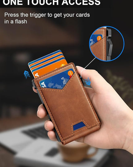 Wallet for Men RFID Wallet with 2 ID Windows & Money Clip, Slim Pop Up Card Holder for 10-12 Cards, Bifold Minimalist Smart Wallet for Front Pocket, Compact Metal Credit Card Holder, Gifts for Men