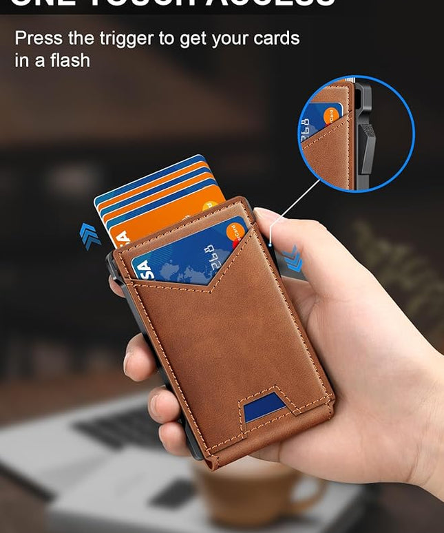 Wallet for Men RFID Wallet with 2 ID Windows & Money Clip, Slim Pop Up Card Holder for 10-12 Cards, Bifold Minimalist Smart Wallet for Front Pocket, Compact Metal Credit Card Holder, Gifts for Men
