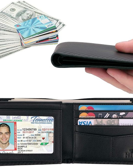 Wallet for Men-Genuine Leather RFID Blocking Bifold Stylish Wallet With 2 ID Window