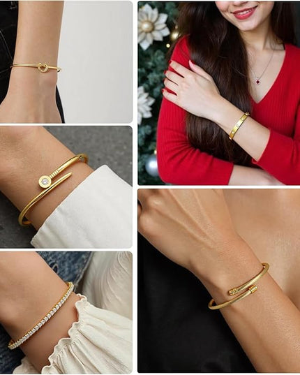 18 K Gold Plated Love Bangle Bracelet Stack Cuff Jewelry for Women Jewelry Set for Women Gift with Box