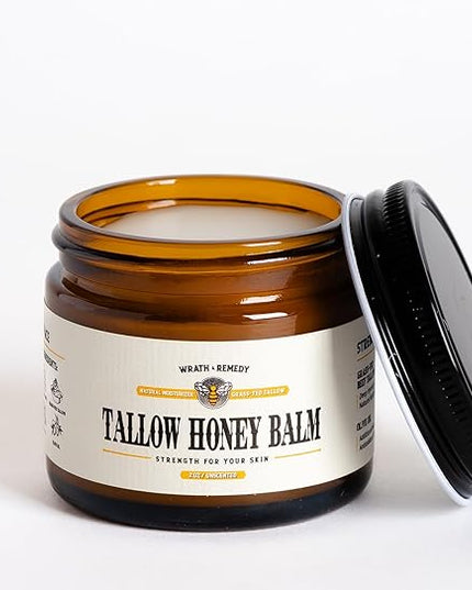 Organic Beef Tallow for Skin - 2OZ (Unscented, Concentrated) — Grass Fed Beef Tallow for face + Body — US-Made Tallow and Honey Balm Moisturizer for Dry & Sensitive Skin, Eczema, Rosacea(No Additives)