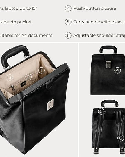 Time Resistance Leather Backpack for Men and Women - Business Rucksack Laptop Bag (Black)