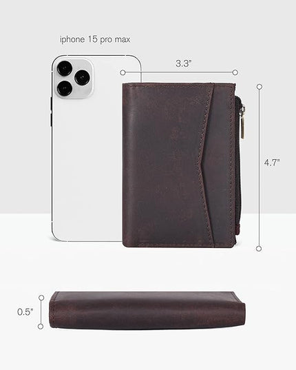 Oak Leathers Leather Wallet For Women - Small RFID Coin Purse Credit Card & ID Holder for Ladies, Gift for Women's, Bifold Wallets (Crazy Horse Brown)