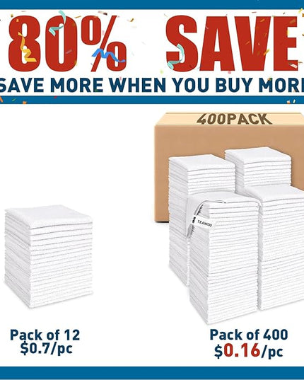 White Microfiber Cleaning Cloths Bulk-400 Pack, Microfiber Towels Bulk, Towels for Cars, Cleaning Rags White (12x12 inches)