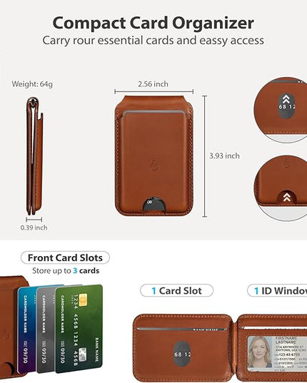 Belemay Strong Magnetic Wallet for MagSafe with Adjustable Stand, Full-Grain Leather Card Holder, Up to 5 Cards, RFID Blocking, Slim for iPhone 17/16/15/14/13/12 Series Men & Women - Saddle Brown