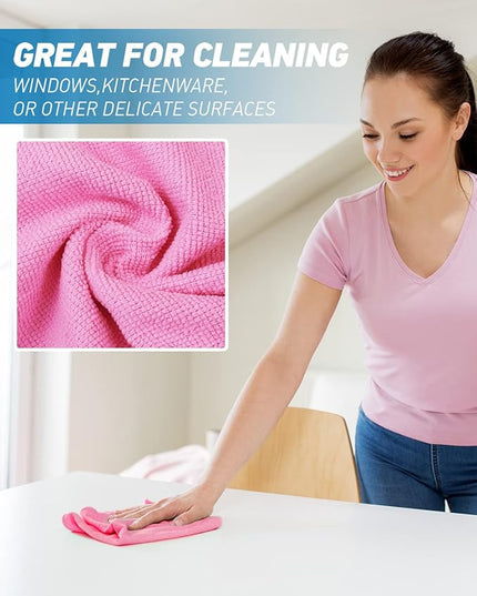 Microfiber Cleaning Cloth-50Pcs (13x13 inch) Ultra Soft Highly Absorbent Rags, Reusable and Lint Free Cleaning Towels for Housekeeping-Machine Wash (HotPink)