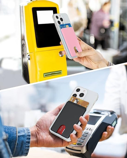 Senose 4 Pack Phone Card Holder - Stick On Credit ID Card Pouch Sleeve for Back of Phones 4.7 Inch and Above