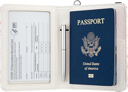 Passport Holder,Cute Passport Cover,Travel Wallet with Credit Card Slots Rfid passport Wallet Waterproof Documents Organizer Women Men (Red rose)