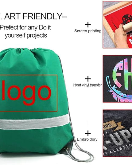 BeeGreen Drawstring Backpack Bags 20,30,50 Packs Reflective String Bags for Gym Sport Trip Cinch Sack DIY for Women Men