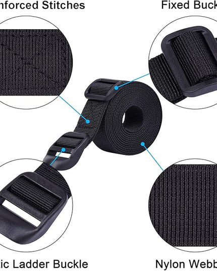 Wisdompro Sleeping Bag Strap, 2 Pack of Heavy Duty Utility Straps for Backpacking, Sleeping Bag Compression, Luggage, Camping, Hiking with Plastic Buckle - 68 inch, Black