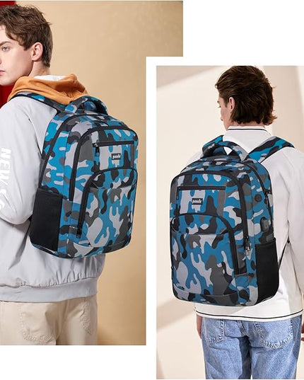 Backpack for Men,College Backpack School Bookbag for Teens,Laptop Bookbag with USB Port and Headphone Hole,Camouflage Blue