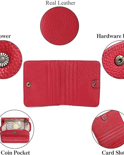 Plinvo Real Leather Small Wallet for Women Coin Pouch RFID Blocking Bifold Credit Card Holder Mini Wallet for Ladies (Red)