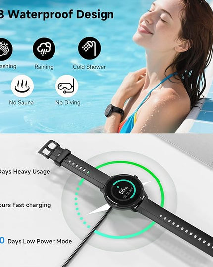 Smart Watches for Women Men 1.27" HD Fitness Tracker with Heart Rate/Sleep/Step/SpO2 Monitor, IP68 Waterproof Watch for Android iOS (Black)