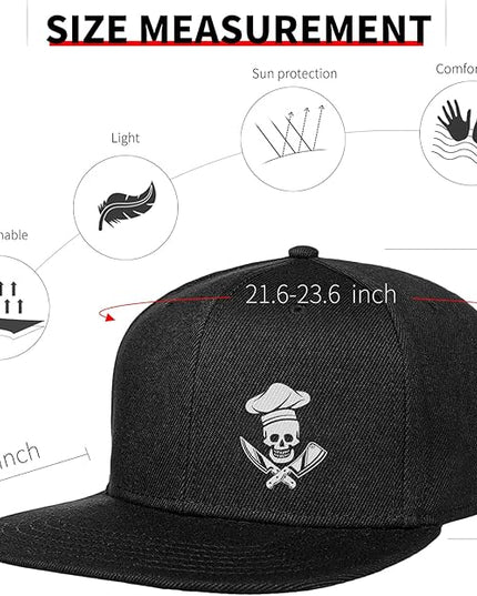 Negi Skull Chef Item Unisex Snapback Hat for Men, Hip Hop Baseball Cap Snapback Extender Adjustable, Classic Skull Snapback Hats for Men Women, Black Trucker Hat for Golf Outdoor Grill Fisherman