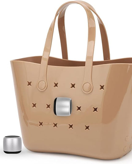 Tote Tunes Waterproof Mini Bluetooth Speaker Compatible with Bogg-Style Tote Bags – Wireless Portable Sound with Secure Rivet Attachment (Silver)