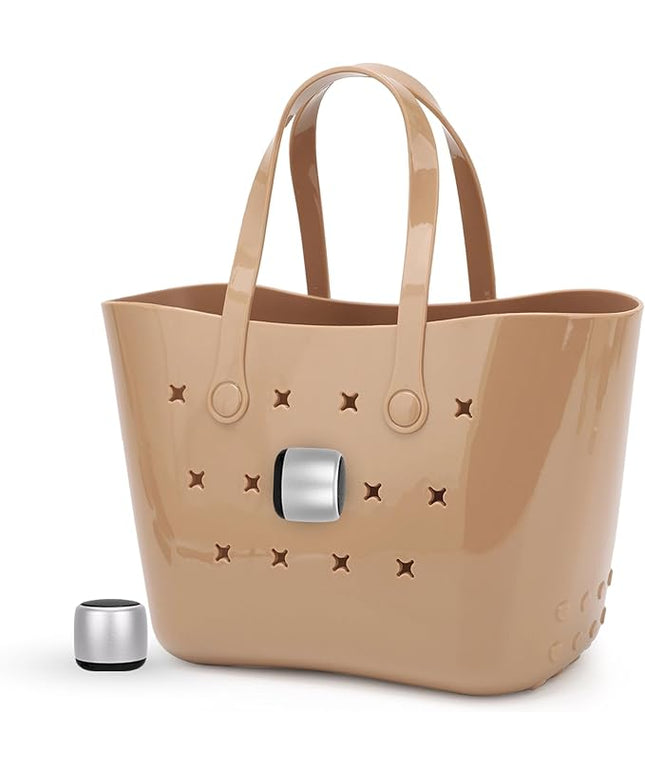 Tote Tunes Waterproof Mini Bluetooth Speaker Compatible with Bogg-Style Tote Bags – Wireless Portable Sound with Secure Rivet Attachment (Silver)
