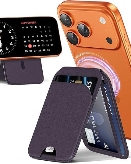 Mag-Safe Wallet Strongest Magnetic Lightweight Phone Wallet Stand Adjustable Leather Card Holder for iPhone 17/16/15/14/13/12 Series, Not for iPhone 13/12 Mini (Purple)