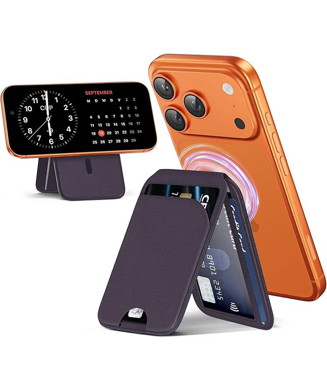 Mag-Safe Wallet Strongest Magnetic Lightweight Phone Wallet Stand Adjustable Leather Card Holder for iPhone 17/16/15/14/13/12 Series, Not for iPhone 13/12 Mini (Purple)