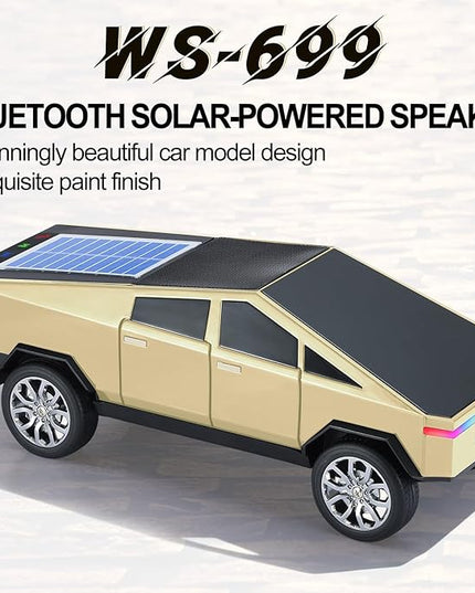 Solar-Powered car-Shaped Bluetooth Speaker, Portable Wireless Stereo, high-Definition Sound Quality, TWS Dual-Ear Pairing, Truck-Shaped Speaker, Suitable for Home, Office and Gift (GLOD)