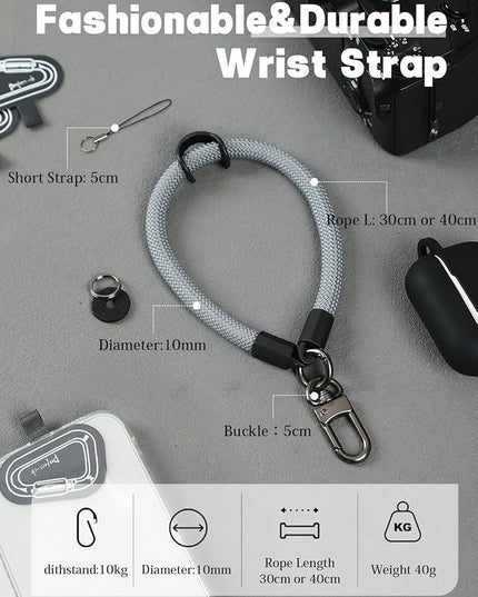 project-cb Hand Wrist Phone Strap,Phone Lanyard Patch ×2,Cell Phone Case Holder,Wristlet Strap for Key,AirPods,Camera (Gray, 15.7inch)