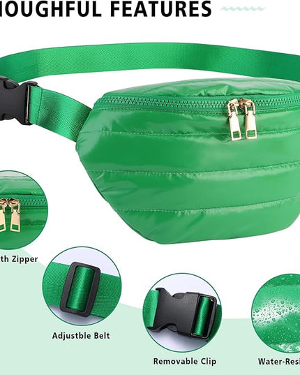 Fanny Packs for Women Fashion Waist Packs Quilted Puffer Belt Bag Puffy Crossbody Bags Sling Purse for Women Travel Running