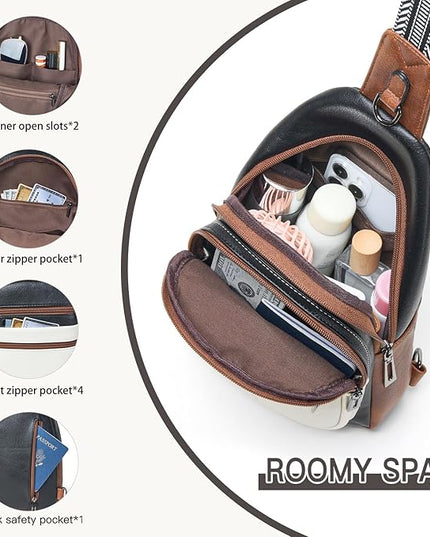 Sling Bag for Women Crossbody Bag Fanny Pack Cross Body Sling Purse Vegan Leather Trendy Travel Purse Black/White/Brown