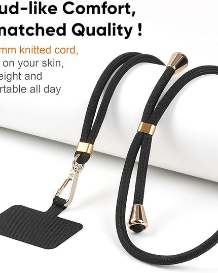 Phone Lanyard Universal Crossbody Cell Phone Strap Anti-Theft Adjustable Neck Lanyard for iPhone 17 Pro Max 2pcs Phone Patchs Tether Pads Dark Grey