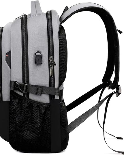 DUSLANG 17 Inch Travel Laptop Backpack Water Resistant College Backpack for Men/Women Laptop Bag with USB Charging Port, Light Grey and Black