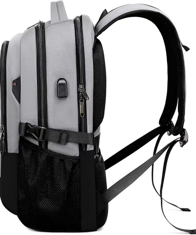 DUSLANG 17 Inch Travel Laptop Backpack Water Resistant College Backpack for Men/Women Laptop Bag with USB Charging Port, Light Grey and Black