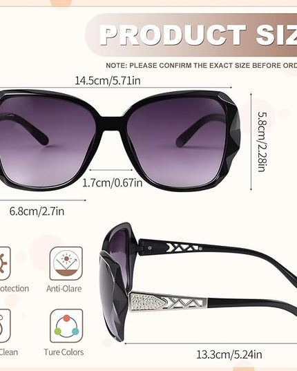 DragonflyDreams 4 Pcs Women Large Sunglasses, UV 400 Glasses Oversized Classic Trend Ladies Sunglasses Sparkling Large Frame