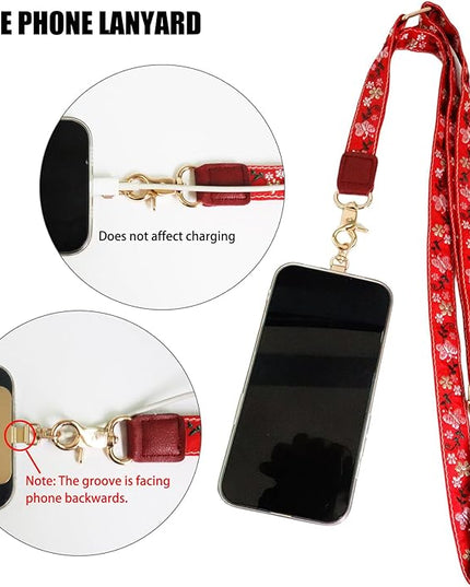 LEMEDE Phone Charm Lanyard, Gold Buckle Adjustable Crossbody and Wrist Strap with 2pcs 360-Degree Rotatable Phone Pad
