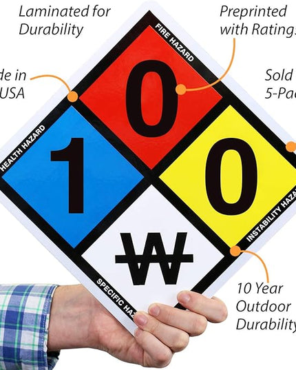 SmartSign NFPA 704 - Ratings (1,0,0) Label | 13.8" Tall (Tip-to-Tip) Diamond Laminated Vinyl, Pack of 5