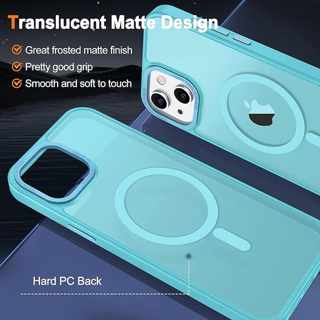 Hython Case for iPhone 15 Plus Case Magnetic Translucent Matte Phone Cases 6.7" [Compatible with MagSafe] Thin Slim Fit Shockproof Bumper Hard Protective Cover for Women Men Girls, Frosted Lake Blue