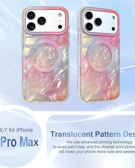 Cute Case for iPhone 17 Pro Max Case for Women Girls [Compatible with Magsafe] with Translucent Pearl Pattern Design, Aesthetic Girly Magnetic Protective Phone Cover, Pink