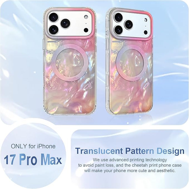 Cute Case for iPhone 17 Pro Max Case for Women Girls [Compatible with Magsafe] with Translucent Pearl Pattern Design, Aesthetic Girly Magnetic Protective Phone Cover, Pink