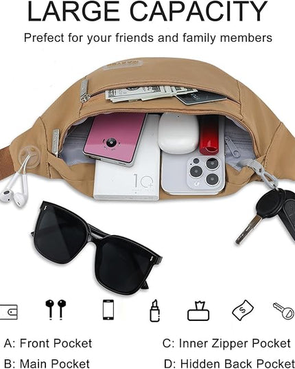 MAXTOP Large Crossbody Fanny Pack with 4-Zipper Pockets,Gifts for Enjoy Sports Festival Workout Traveling Running Casual Hands-Free Wallets Waist Pack Phone Bag Carrying All Phones