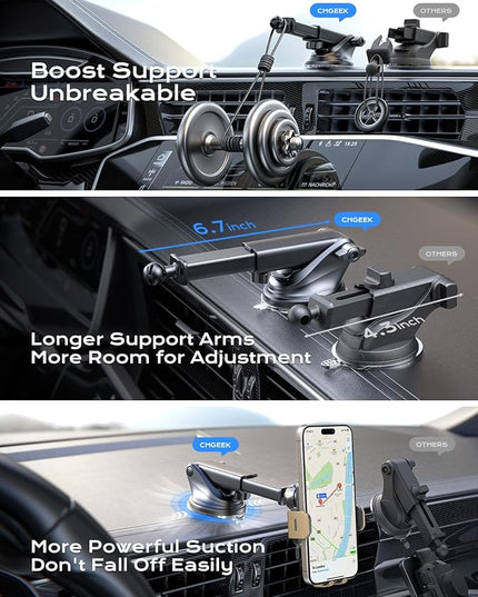 CHGeek Wireless Car Charger, 15W Fast Charging Auto Clamping Car Charger Phone Mount Phone Holder fit for iPhone 15 14 13 12 11 Pro Max Xs, Samsung Galaxy S25 Ultra S24 S23 S22, S21, S20, Golden