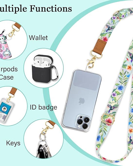 Phone Lanyard Crossbody Wrist Strap, Bird Cell Phone Lanyards for Around the Neck Wristlet Shoulder, Adjustable Flower Floral Strap for Car Keys Keychain Wallet ID Badge