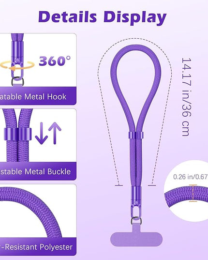 MoKo 2 Pack Phone Wrist Strap Anti-theft, Adjustable Hand Wrist Phone Lanyard with 360° Rotating Hook and Tether Tabs, Cellphone Wristlet Strap for iPhone, Most Smartphones, RoseGold & Purple