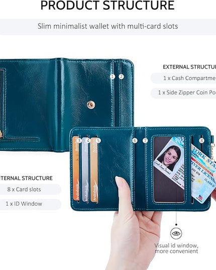 POIUGOYA Slim Wallet for Women,RFID Blocking Bifold Credit Card Holder with Zipper Coin Pocket,ID Window,Keychain
