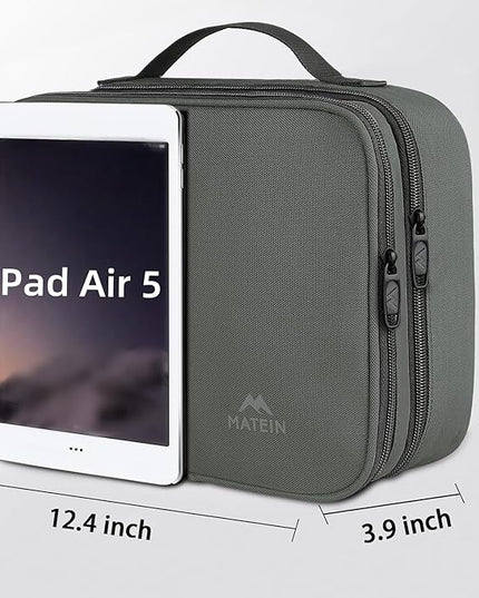 MATEIN Electronics Organizer Travel Case, Large Cable Storage Bag, Water Resistant Carrying Case with Handle, Tech Organizer for Tablet (Up to 12.9inch), USB Charger, Clipper, Grey
